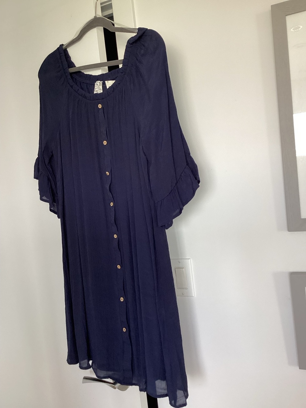 NAIF Navy Button-Front Boho Midi Dress